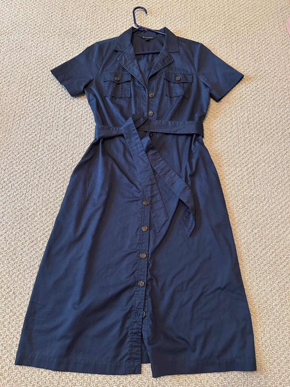 Brooks Brothers Navy Short-Sleeve Shirt Dress with Waist Tie